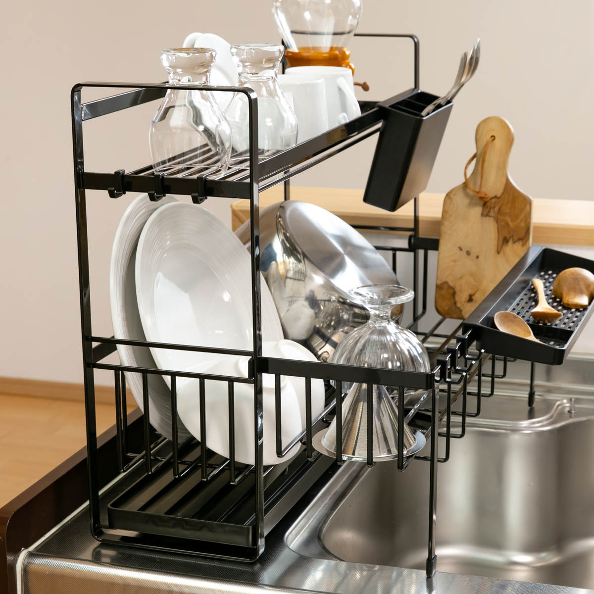 tower 特典付き 山崎実業 水切りラック スペース広がる 伸縮 2段