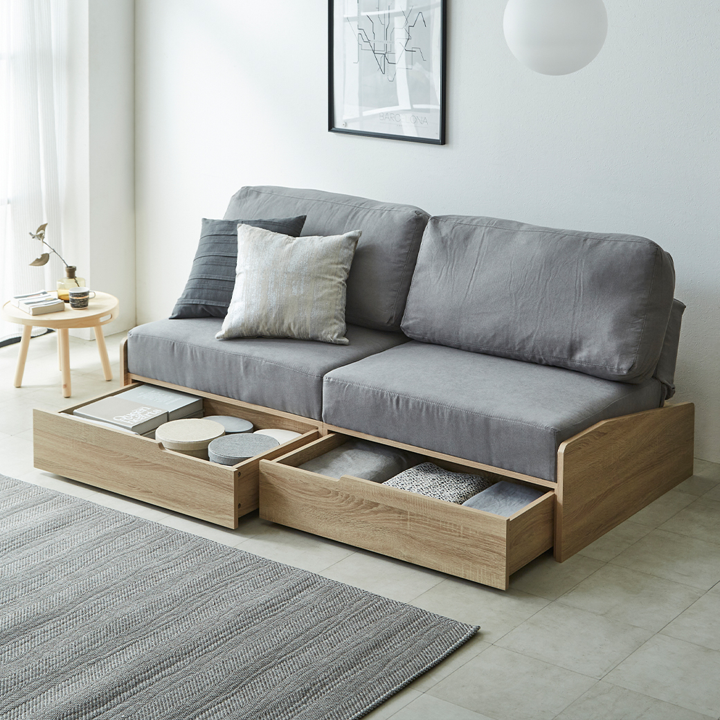 引き出し付きソファベッド 2人掛け 174cm幅 Cyril シリル 収納