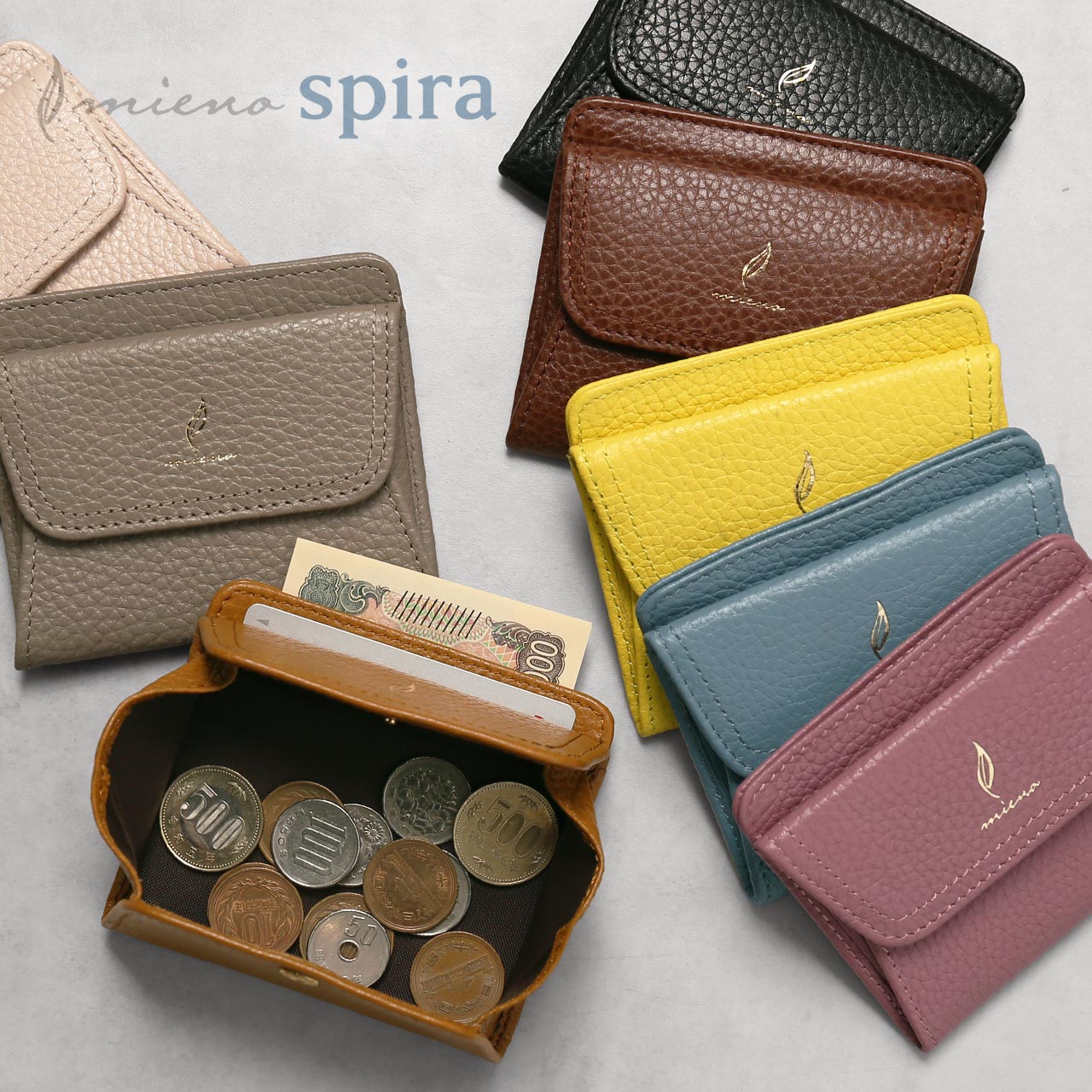 mieno（ミエノ） 本革 ミニ財布 レディース mieno spira BOX型 小銭