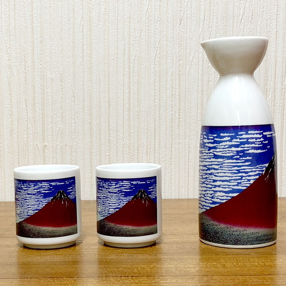 酒器 とっくり・おちょこセット 葛飾北斎 赤富士 : 日本のおみやげ専門
