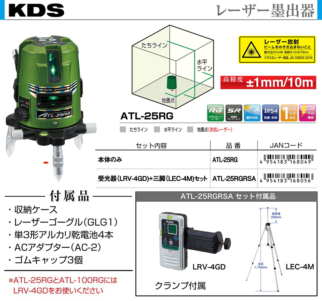 ムラテックKDS 【受光器+三脚付】〈KDS〉高輝度グリーンレーザー墨出器
