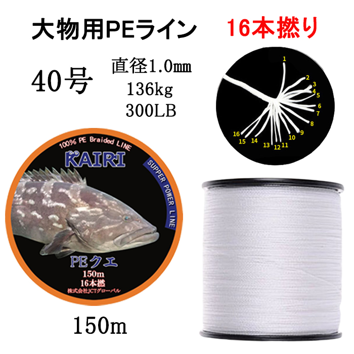 PEライン 40号 クエ ホワイト 16本撚り 150m アラ モロコ 大物 PE