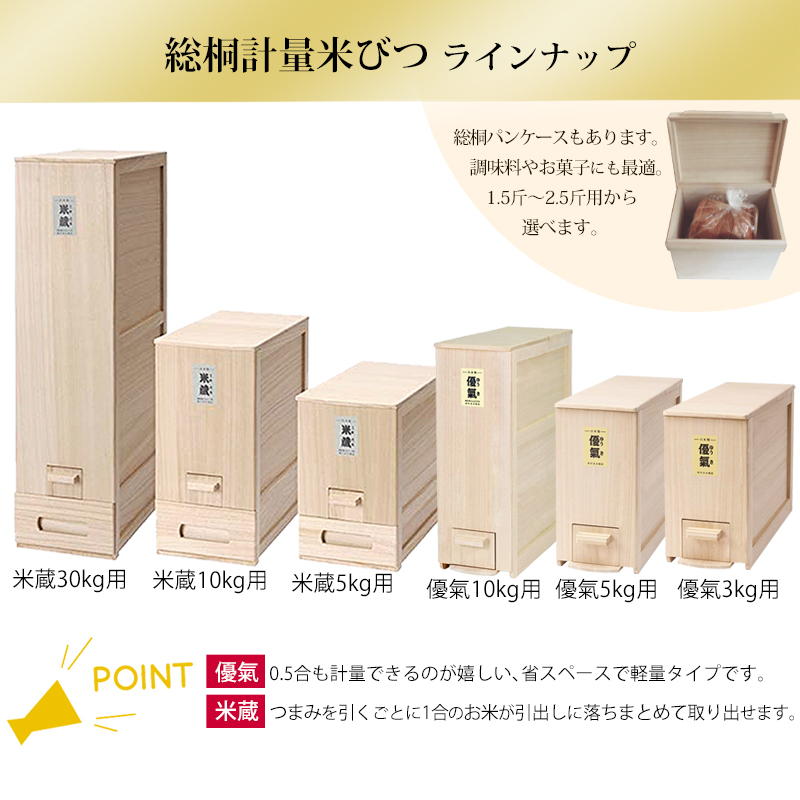 クーポンあり】米びつ 10kg用 米蔵 桐製 計量 コンパクト スリム