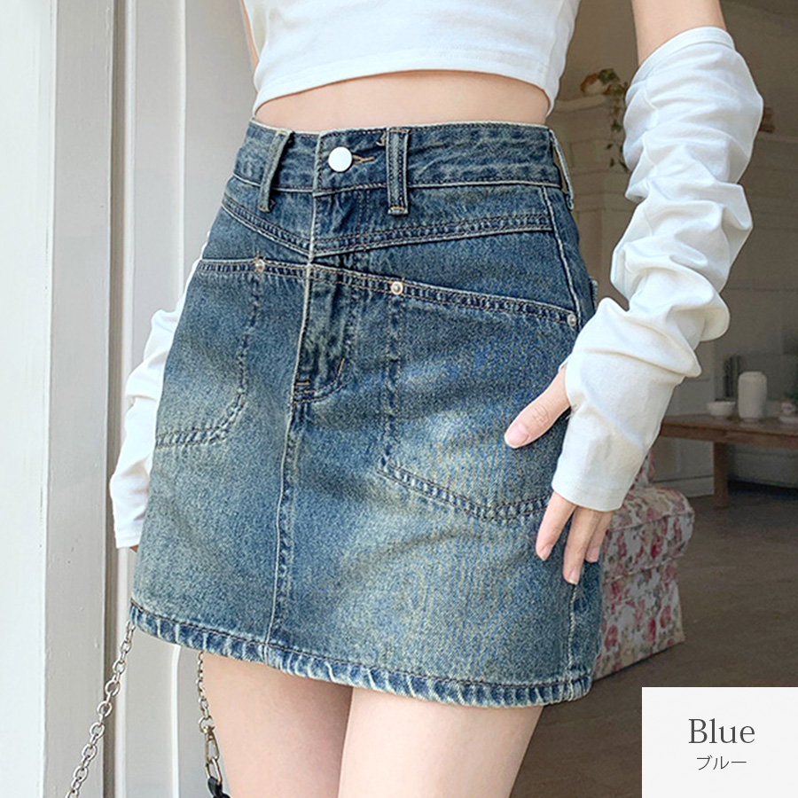 デニムスカート ミニスカート ボトムス ハイウエスト ポケット