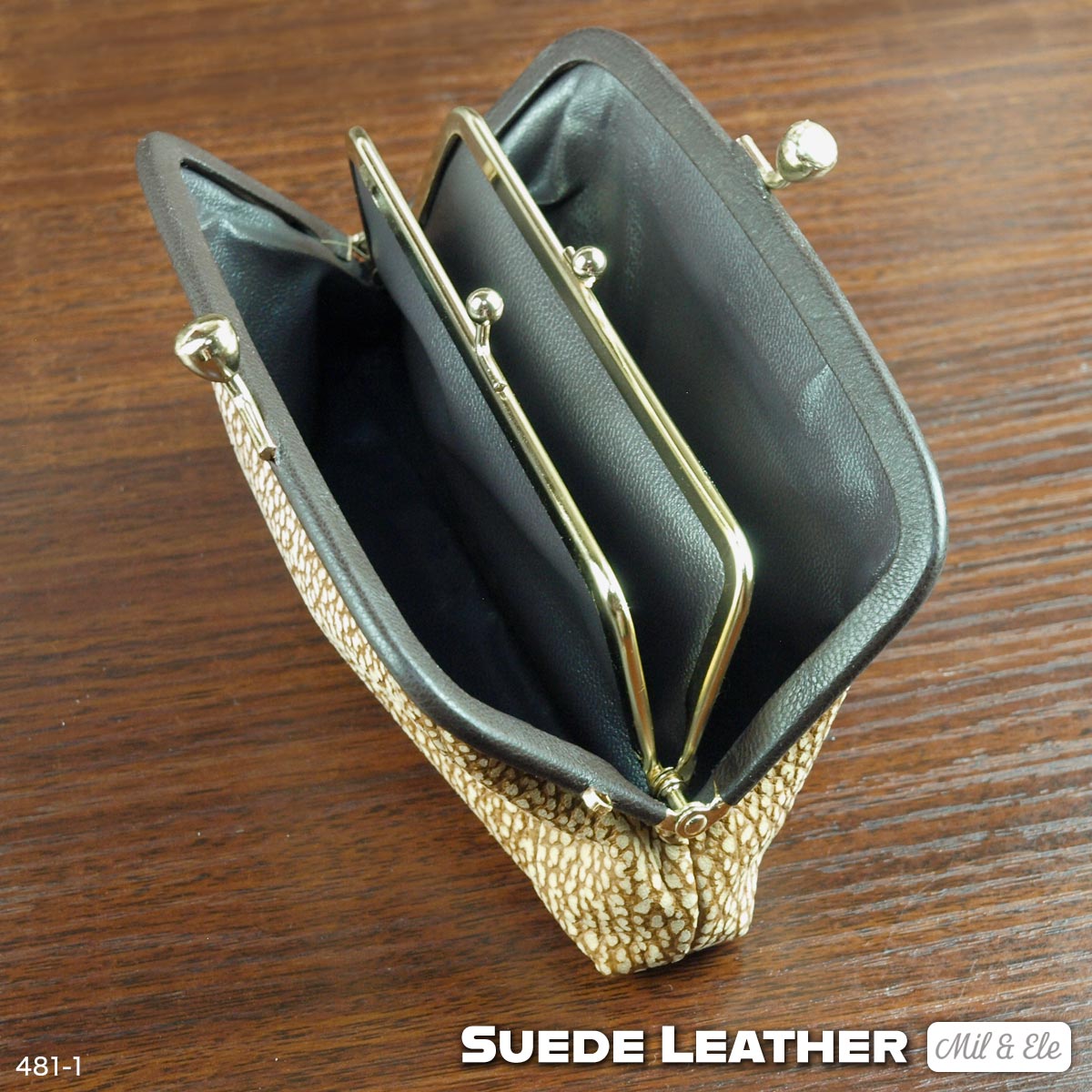 がま口 本革 財布 親子がま口 ダブル ブラウン スエード おしゃれ