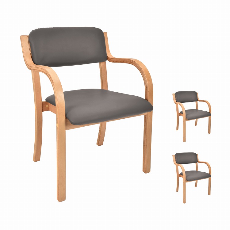 ダイニングチェア 3脚セット 介護椅子 肘付き 木製 レザー 肘掛け椅子