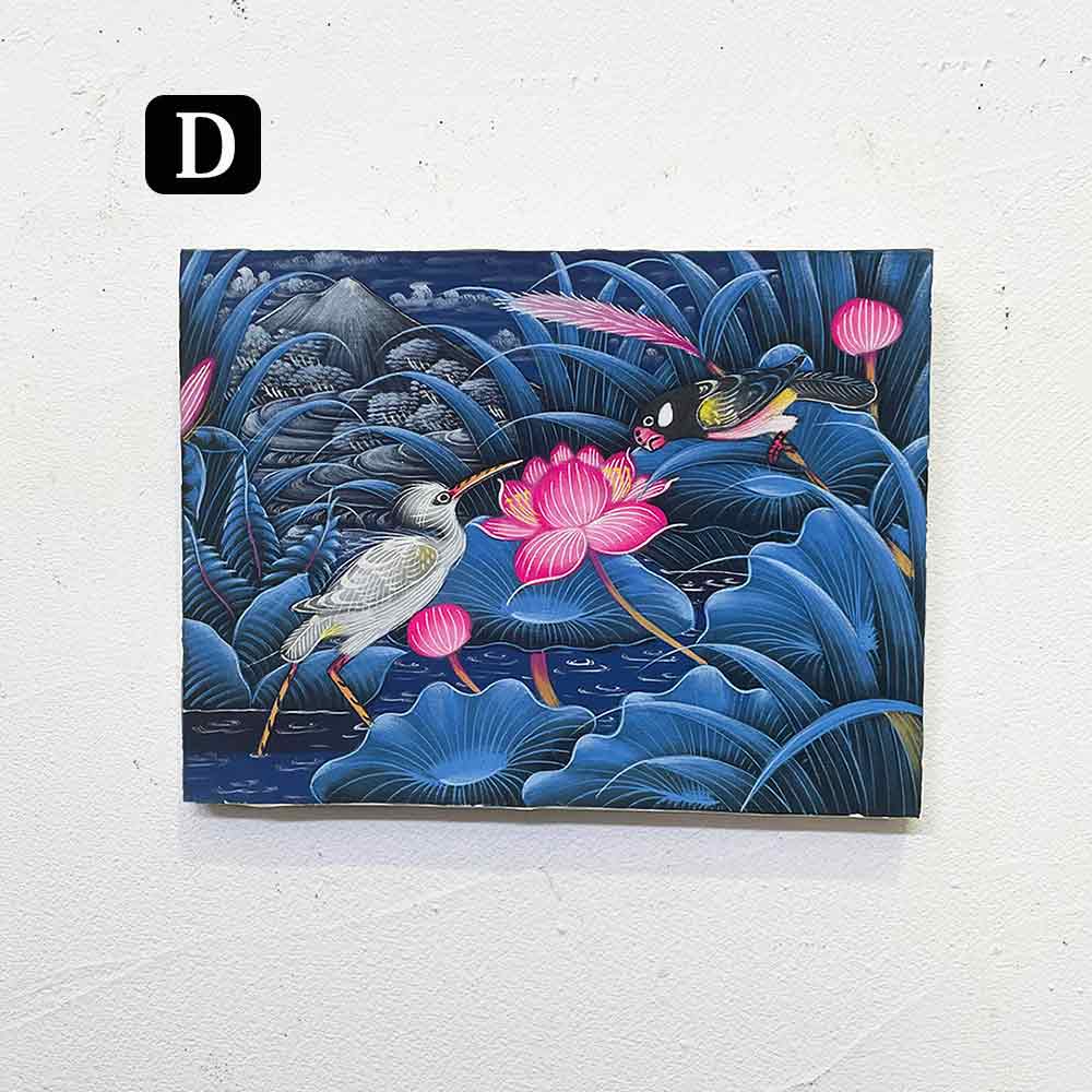 バリ絵画 鳥の絵 2羽 小鳥 白サギ W40×H30cm ブンゴセカン 癒し 花鳥