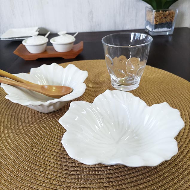 ジェンガラケラミック 小鉢セット ハイビスカス 2枚1セット 白 青緑