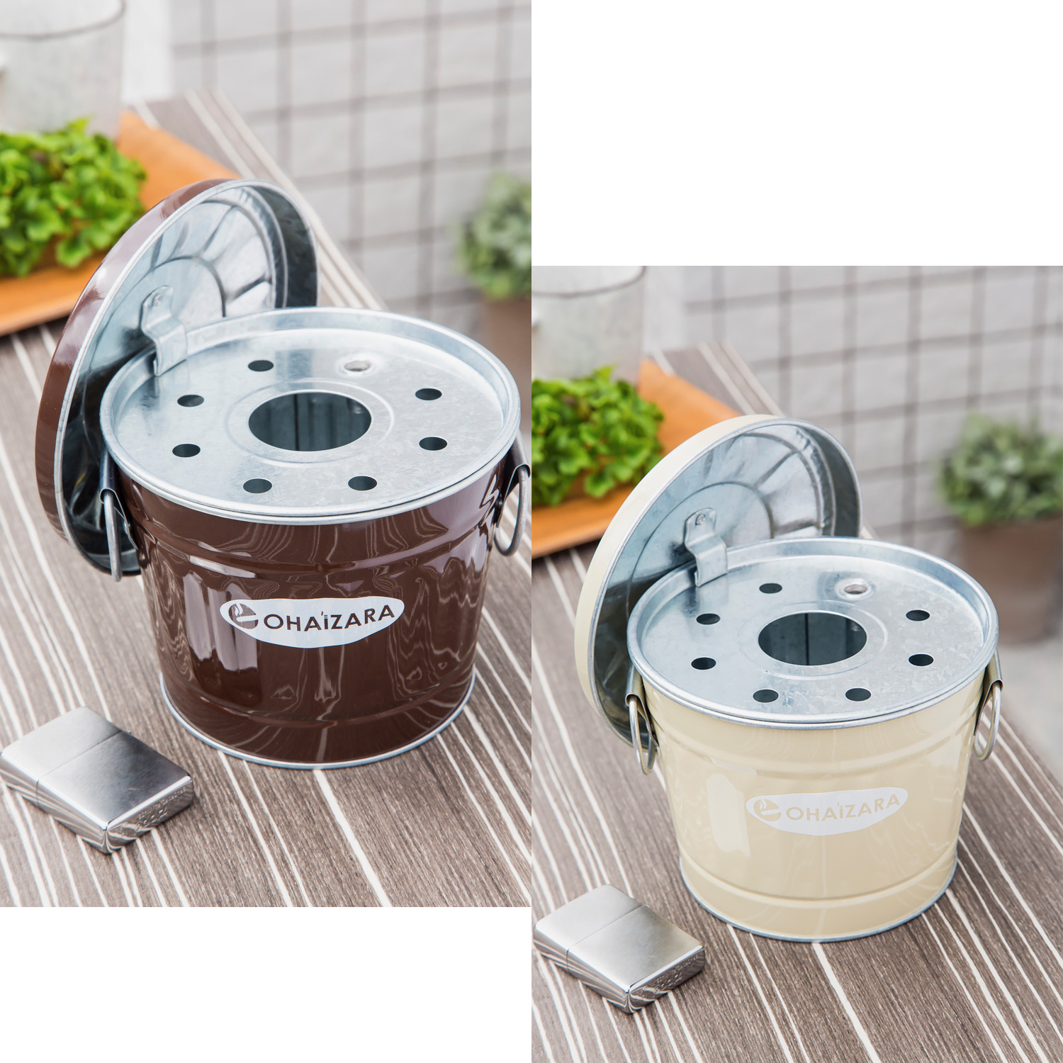 卓上灰皿 オハイザラ 1L‐トタン製 バケツ型 バケツ フタ付き 灰皿