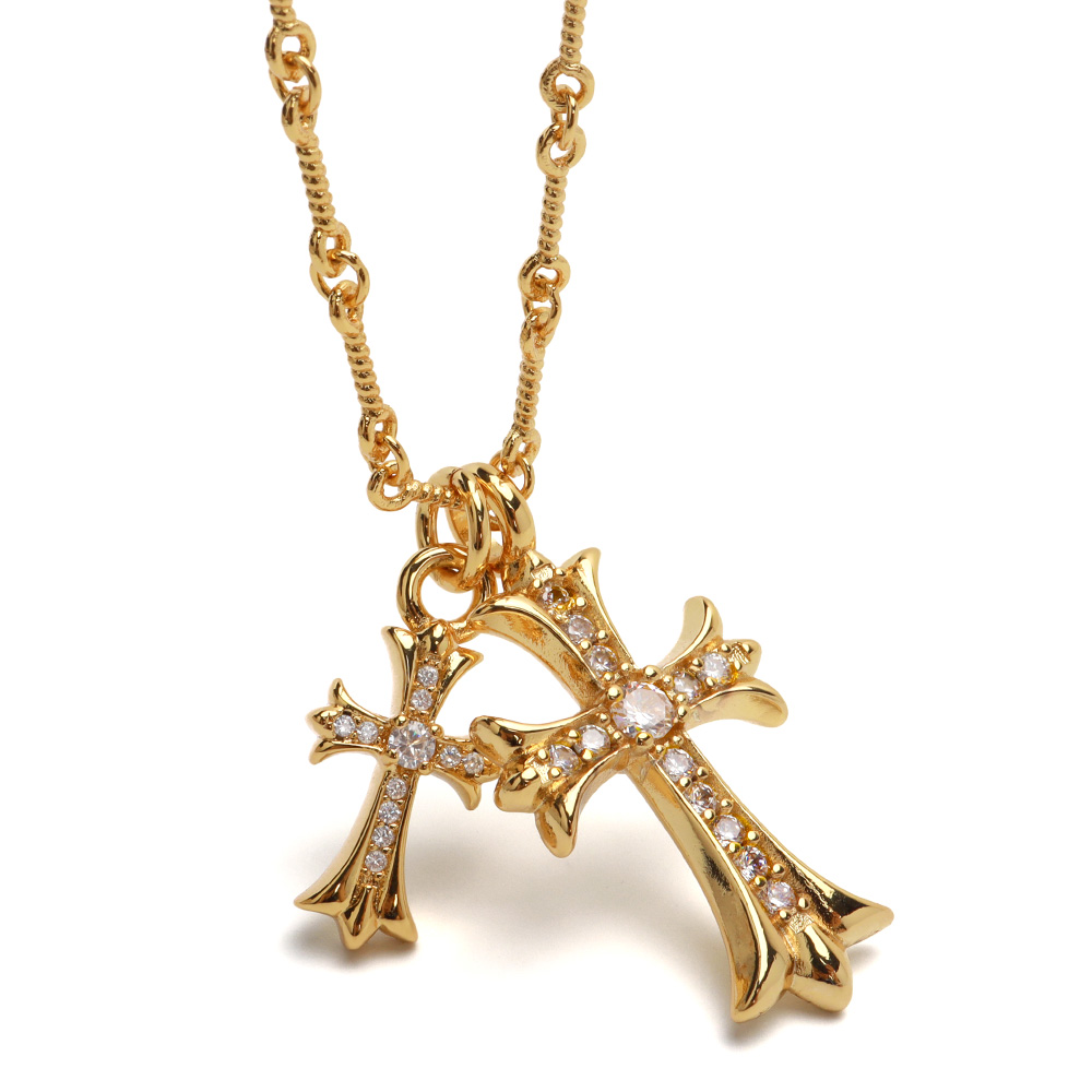 ダブルクロスネックレス ツイストチェーンネックレス 2色 ゴールド