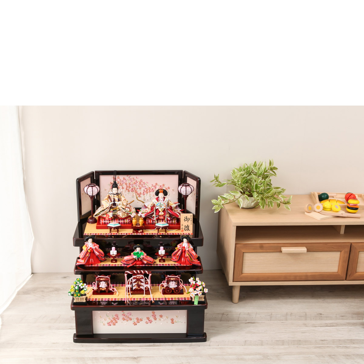 2/18〜2/25☆ポイント2倍！】雛人形 収納 三段 金茶流水 黒溜如月 収納