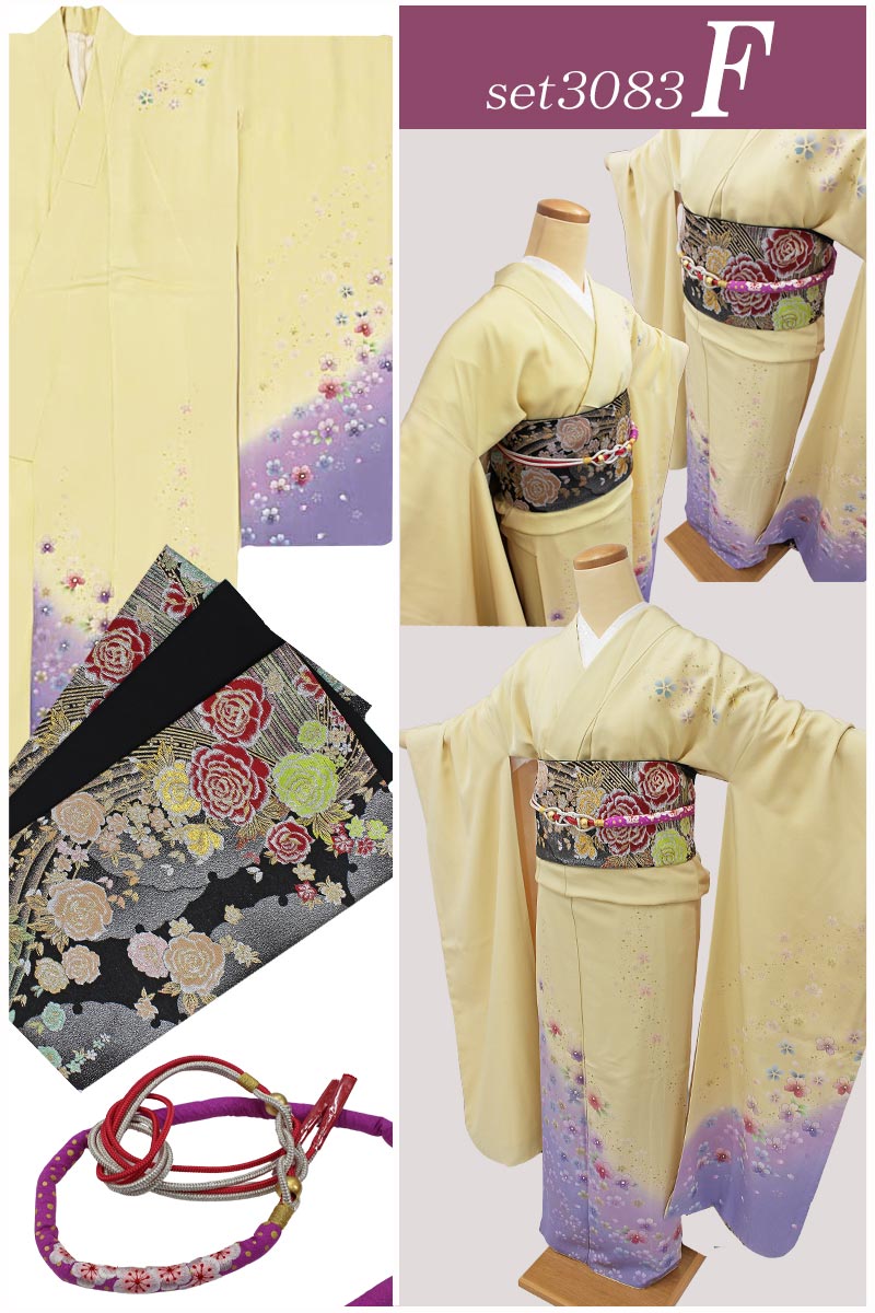 在庫処分品】振袖セット 成人式 袋帯 帯締め 3点セット 裏地付 振袖