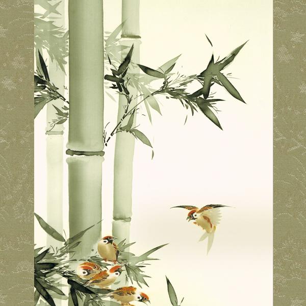 桜花小禽図】山田耕雲 2688 サクラに鳥 春掛け 花見 掛け軸 肉筆 共箱