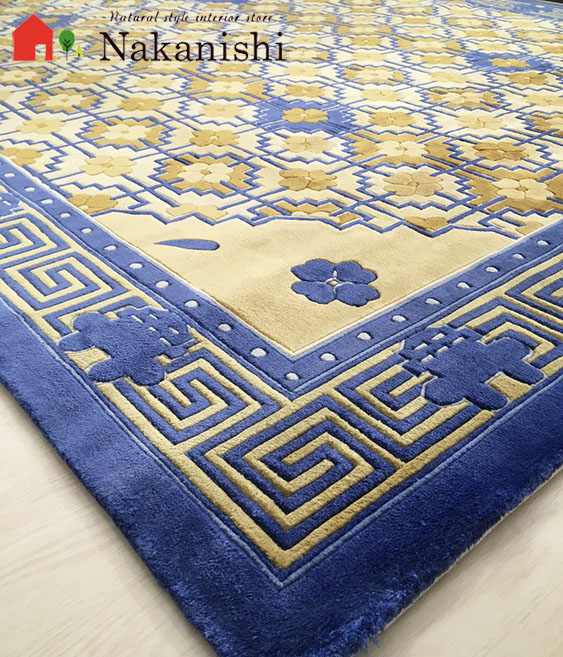 アクセント ラグ 絨毯 カーペット シルク 中国段通 約3畳 約201×249cm