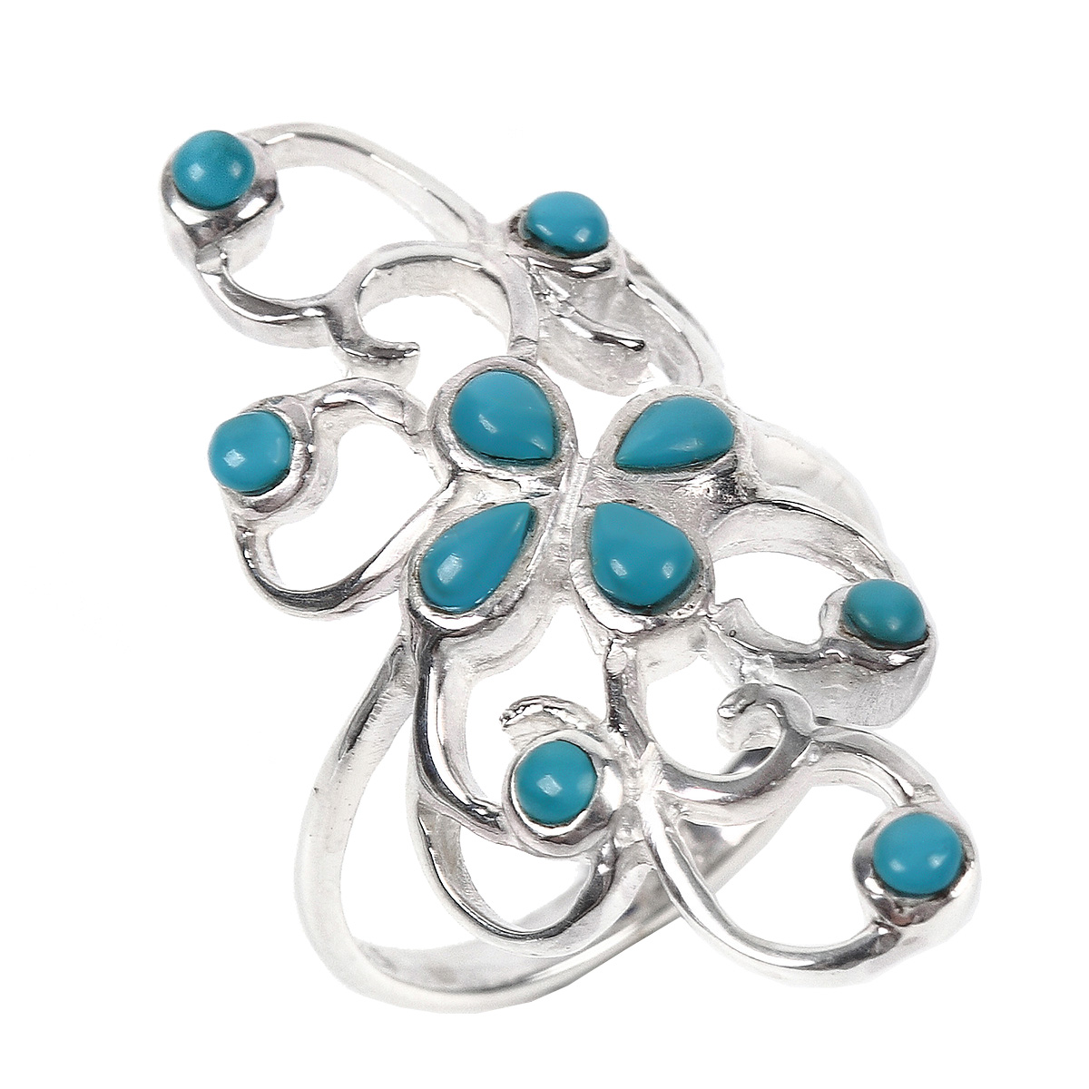 リング シルバー925 練りターコイズ フラワー お花 透かし彫り トルコ
