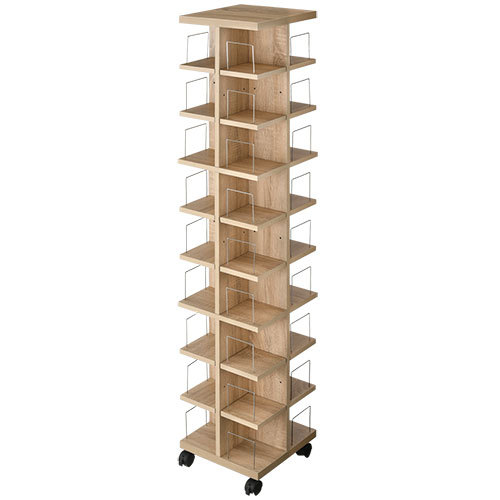 ぼん家具 【完成品】本棚 回転 キャスター 可動棚 木製 ラック スリム