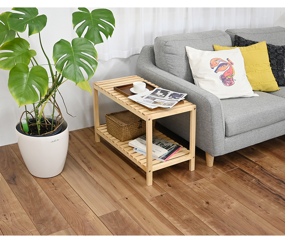 シェルフ 2段 ロータイプ 幅60 天然木 ウッドラック オープンラック 棚