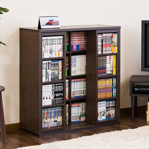 本棚 スライド本棚 全段B6 幅90 奥深 ダブルスライド CDラック DVD収納