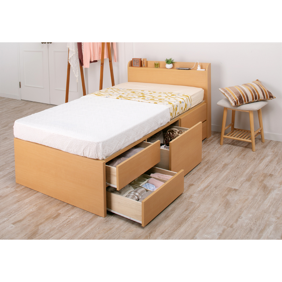 収納付ベッド シングルベッド ベッドフレーム ショート 5杯引出 日本製