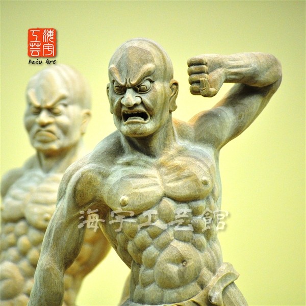 ☆夏瑞分作 楠木興福寺形金剛力士立像阿吽セット 高さ34cm : 海宇工芸