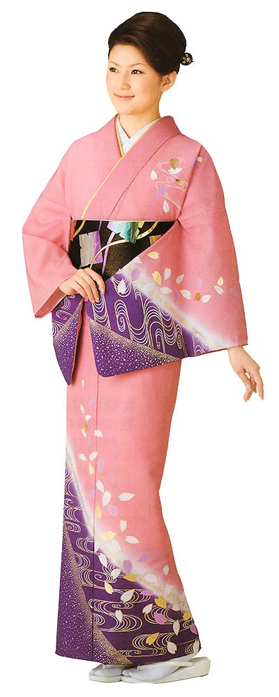 訪問着 女性 プレタ 踊り 絵羽 洗える着物 薄紅 観世水 : カメヤ