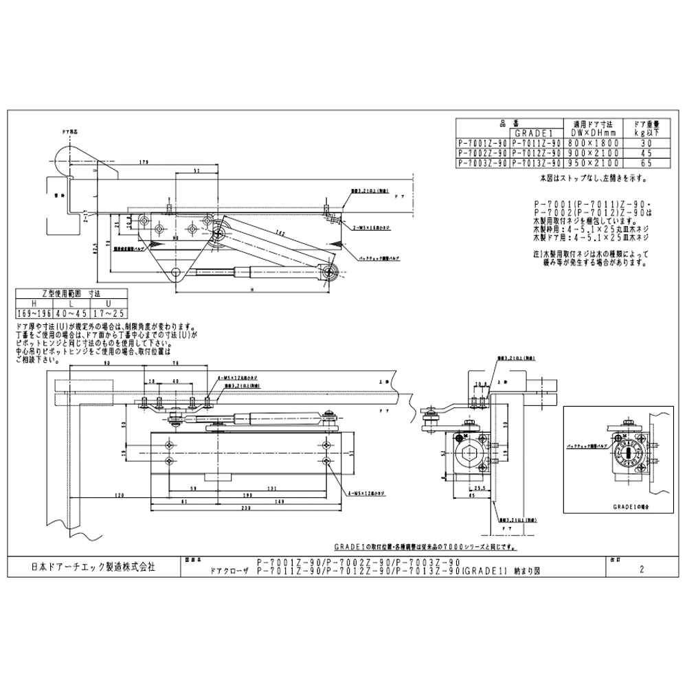 ニュースター 7000 series【Z型】90°制限付 ドアクローザ PS-7002Z-90