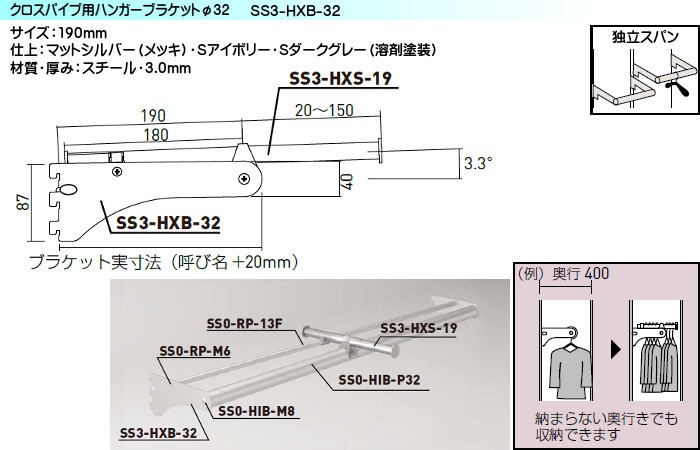 クロスパイプハンガーブラケット32 ロイヤル シューノ32 SS3-HXB-32