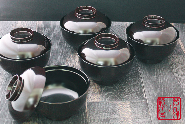 越前塗 吸い物椀 小吸物椀 五客セット 溜塗り蓋付き椀 吸物椀 お椀