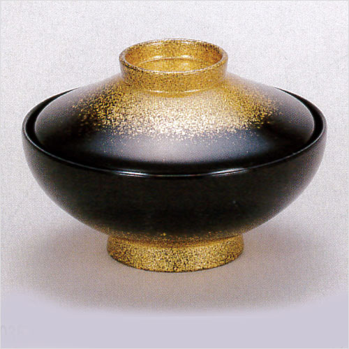 フタ付き雑煮椀 黒 金散らし 40平富士椀 5客セット 越前漆器 日本製