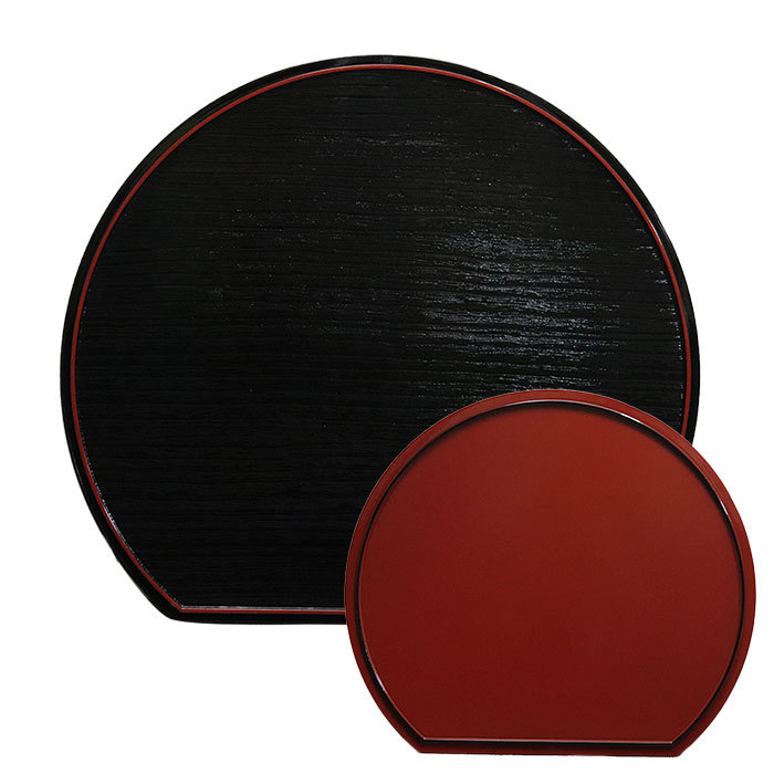 お盆 トレー おしゃれ 両面 半月盆 黒 朱 リバーシブル 両面抗菌加工