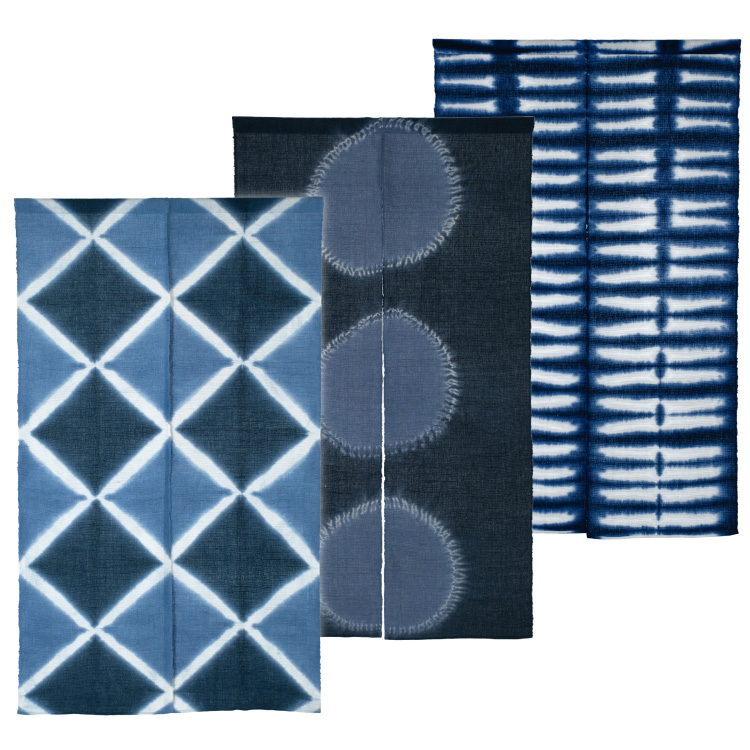 麻暖簾のれん手績み手織り藍染絞り染め