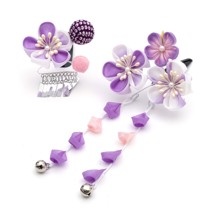 七五三 髪飾り 3歳 7歳 子供用髪飾り 2個セット 紫 パープル 2023