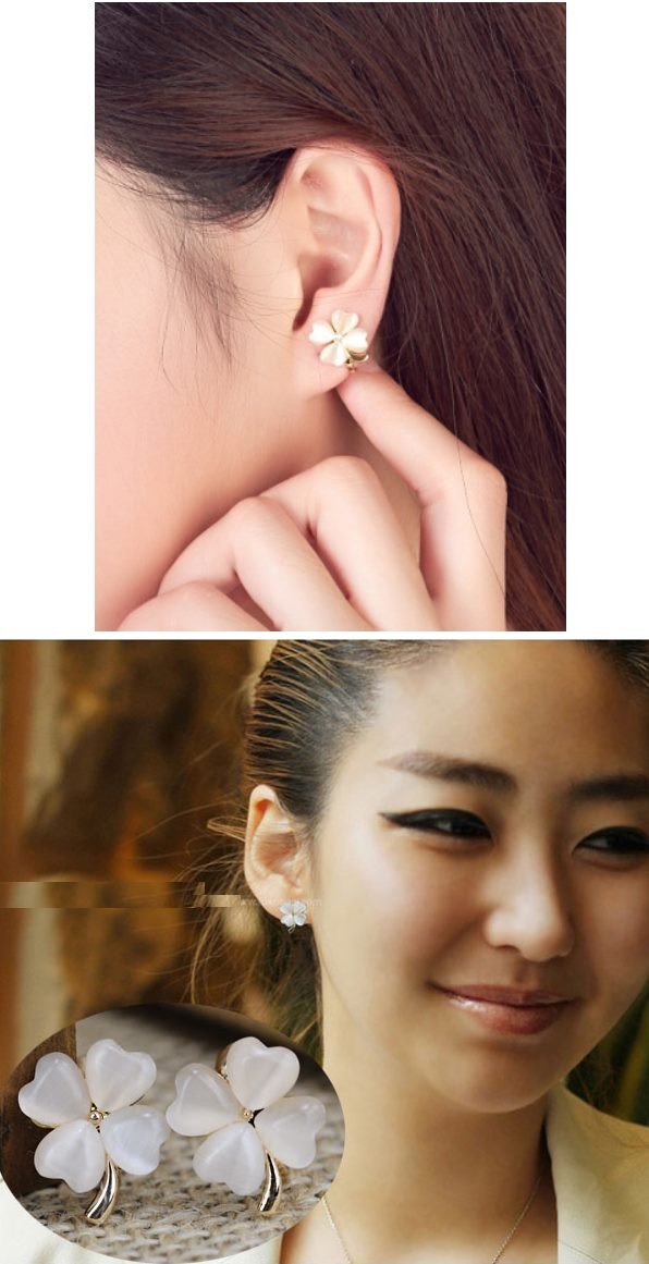 ピアス イヤリング 四つ葉クローバー お花 フラワー キャッツアイ オフ