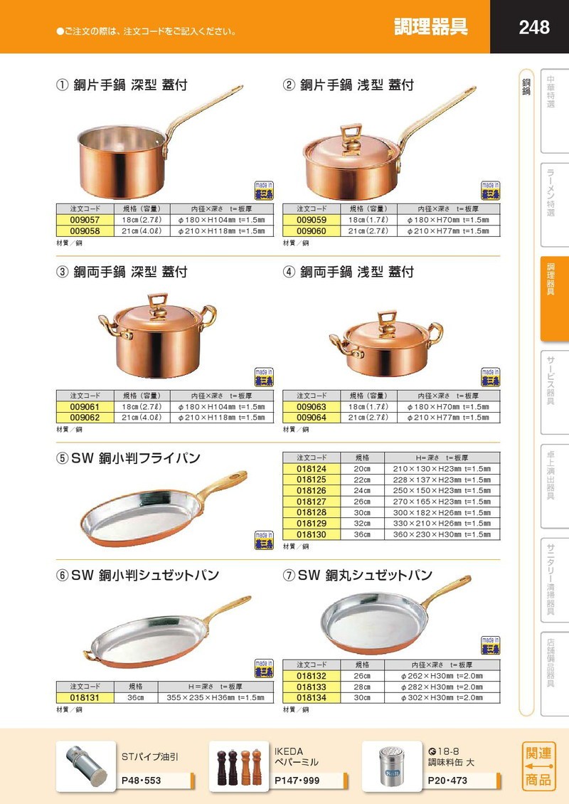 銅両手鍋 深型 蓋付 21cm（km） : 業務用厨房機器キッチンマーケット