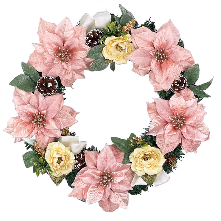 ポインセチアリース 玄関 飾り クリスマスリース 部屋 北欧 大きい