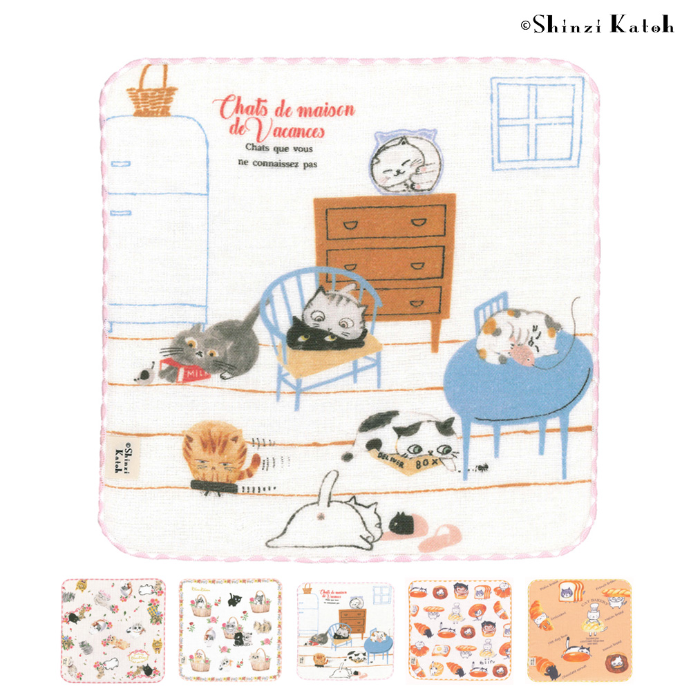 タオルハンカチ プレゼント レディース 女性 ネコ 猫柄 日本製 泉州