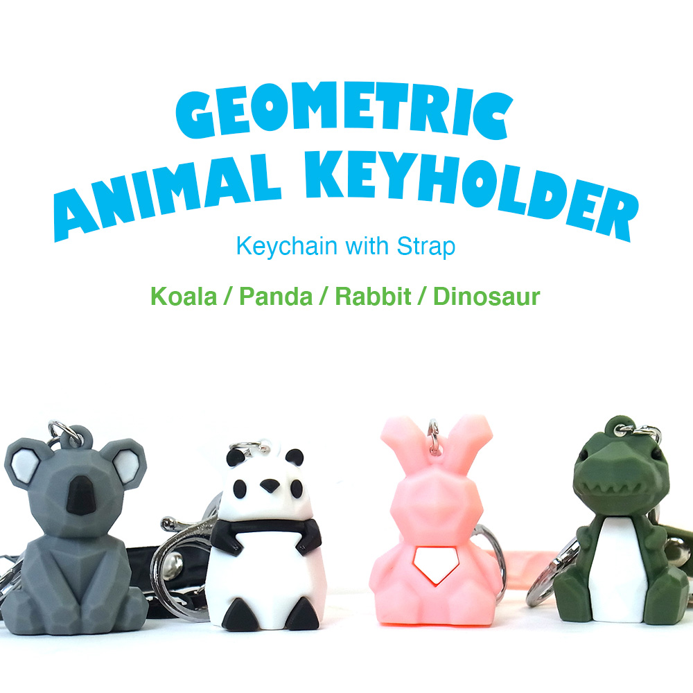 ジオメトリック アニマル キーホルダー ストラップ付き キーリング