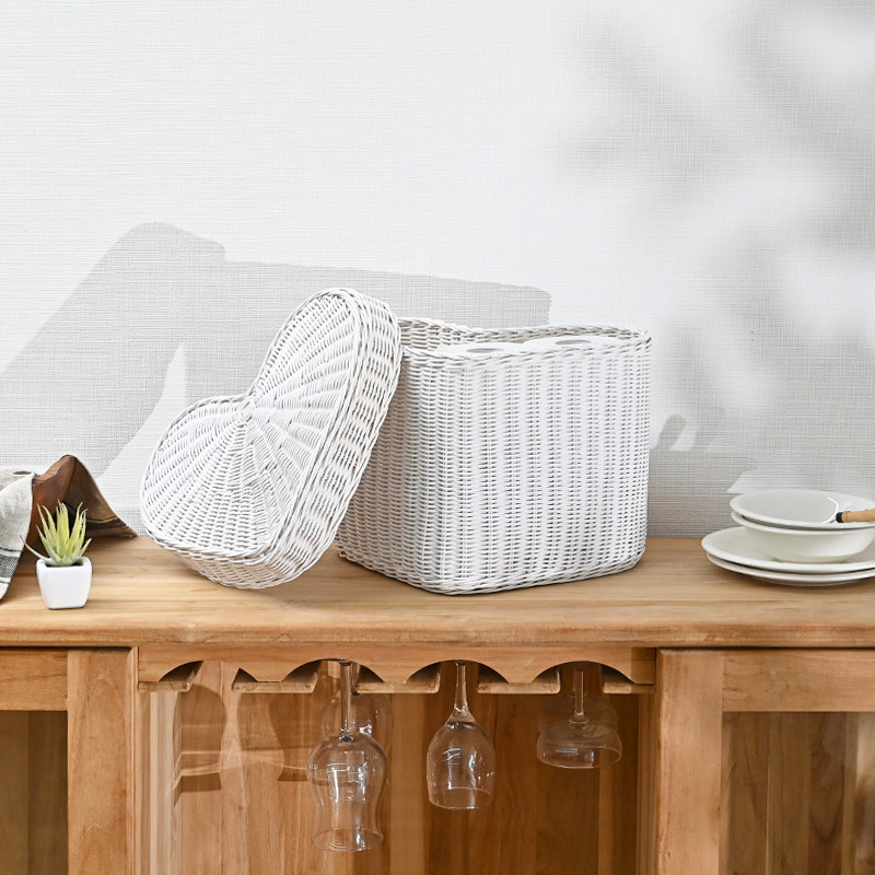 ハート型 ラタンバスケット 蓋付き 籐かご かわいい 収納 GK901WW 爆買