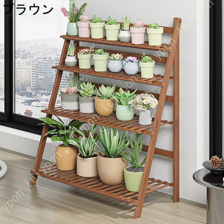 フラワースタンド 花台 3段 幅102cm 天然竹製 フラワーラック 園芸