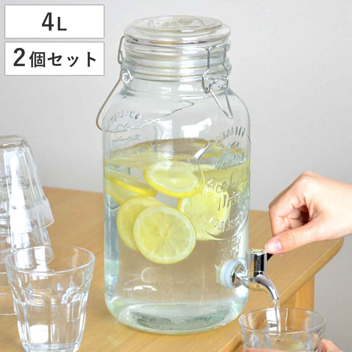 ドリンクサーバー 4L ガラス 蛇口付き 6個セット （ 梅酒 果実酒