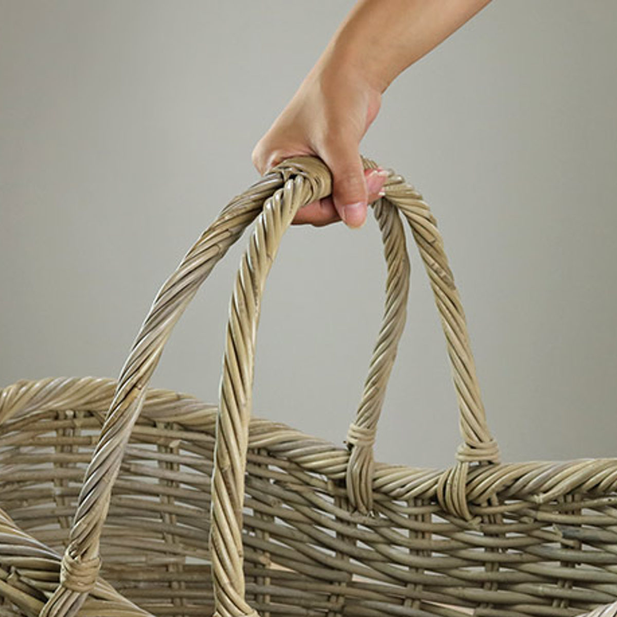 バスケット ラタン 幅61×奥行37×高さ48 持ち手付き かご 大きい