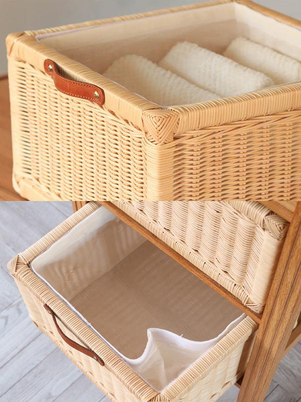 チェスト 3段 幅45cm 天然木 籐かご Breeze （ タンス ランドリー