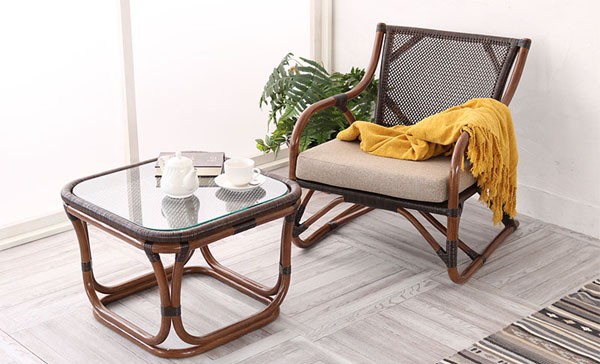 籐 ラタンテーブル ガラス天板 WAHOO 角型 （ センターテーブル ロー