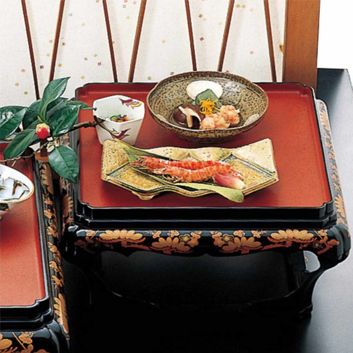 福井クラフト 殿様膳 仁ノ膳 片面タイプ 足付 梨地 松唐草 お膳 業務用