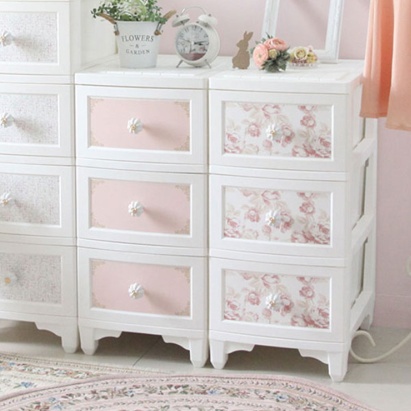 チェスト 3段 ドレスチェンジチェスト アンティーク系 フラワー
