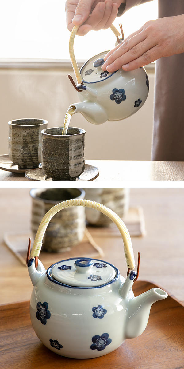 土瓶 600ml 青小梅 茶こし付き 急須 ポット ティーポット 陶器 （ 食洗