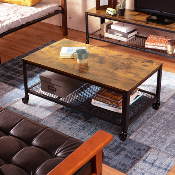 HAGiHARA（萩原） センターテーブル 幅90cm キャスター付き 木目調