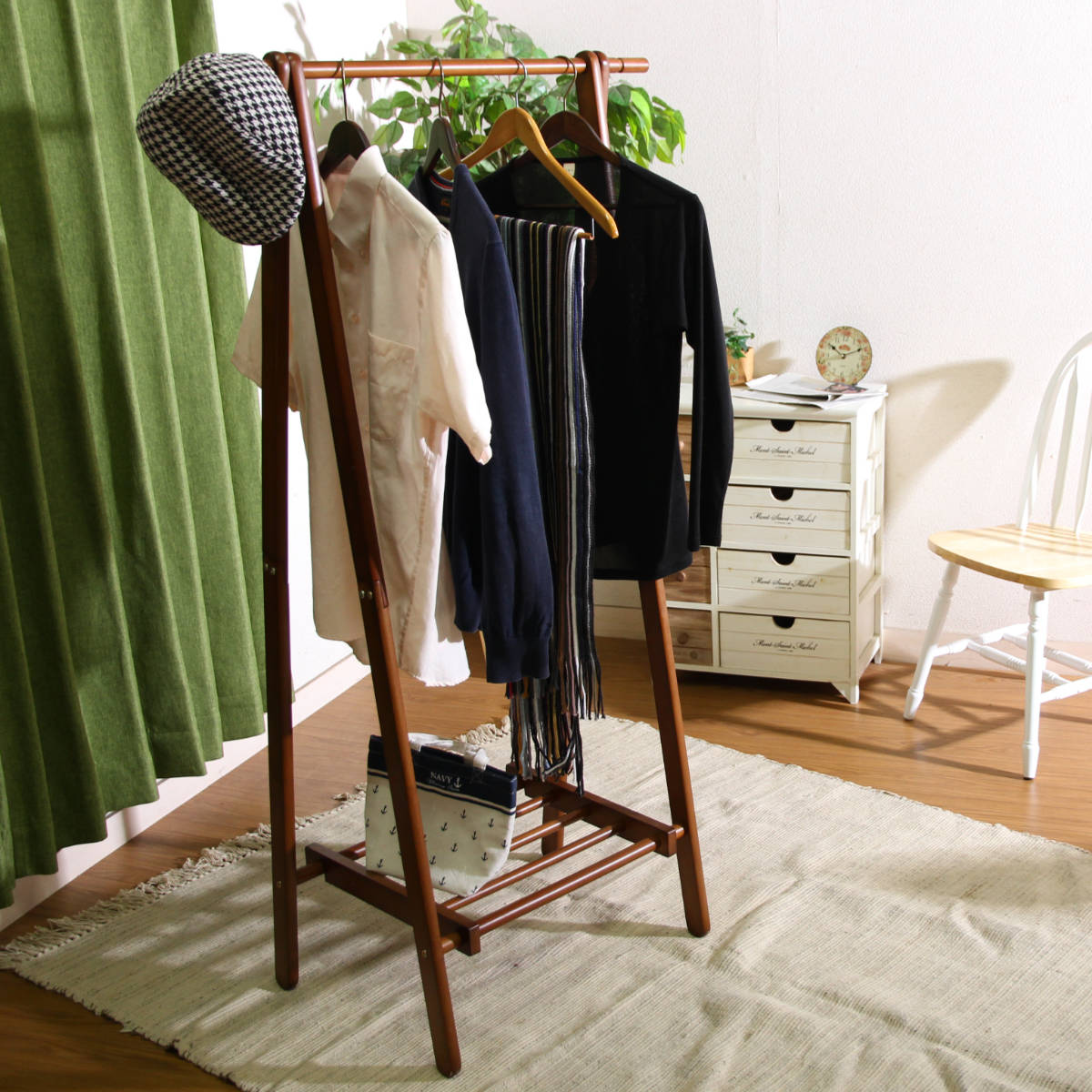 不二貿易（Fuji Boeki） ハンガーラック 幅80cm 折りたたみ式 天然木