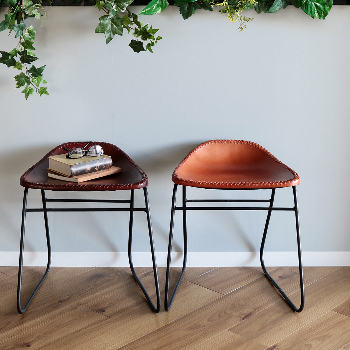 スツール 座面高45cm レザー アイアン アンティーク調 （ チェア イス