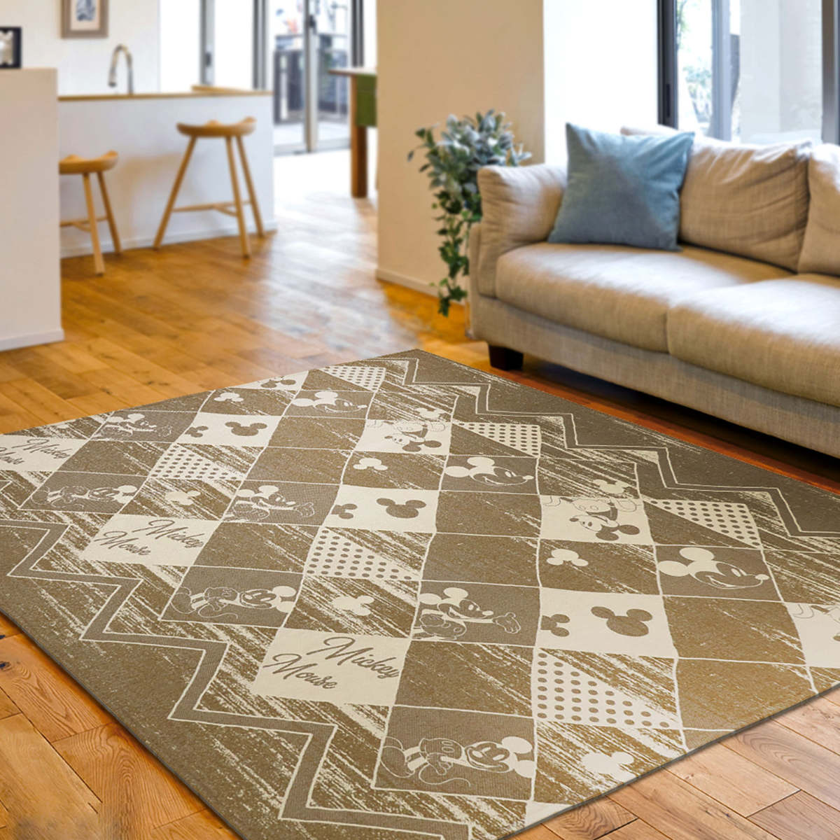 Disney（ディズニー） ラグ 185×185cm ミッキーマウス グランジ